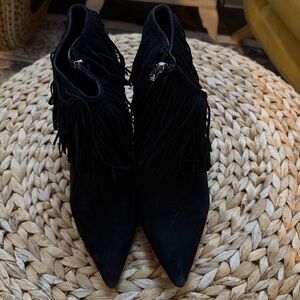 Sam Edelman Fringe Black Booties Ankle Boots, Suede leather Size 8
